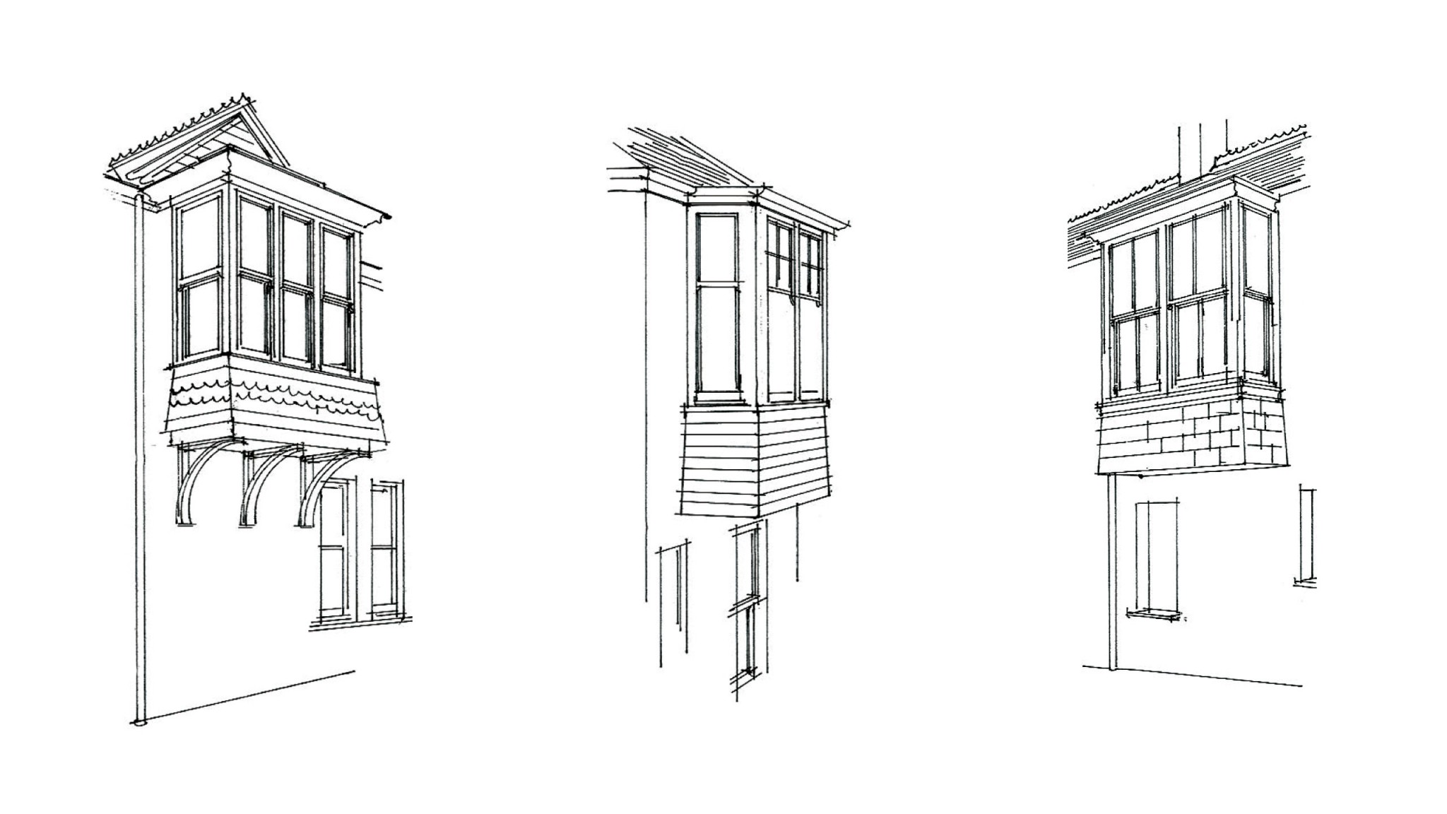 Sketch of the exterior of a building, focusing on the windows